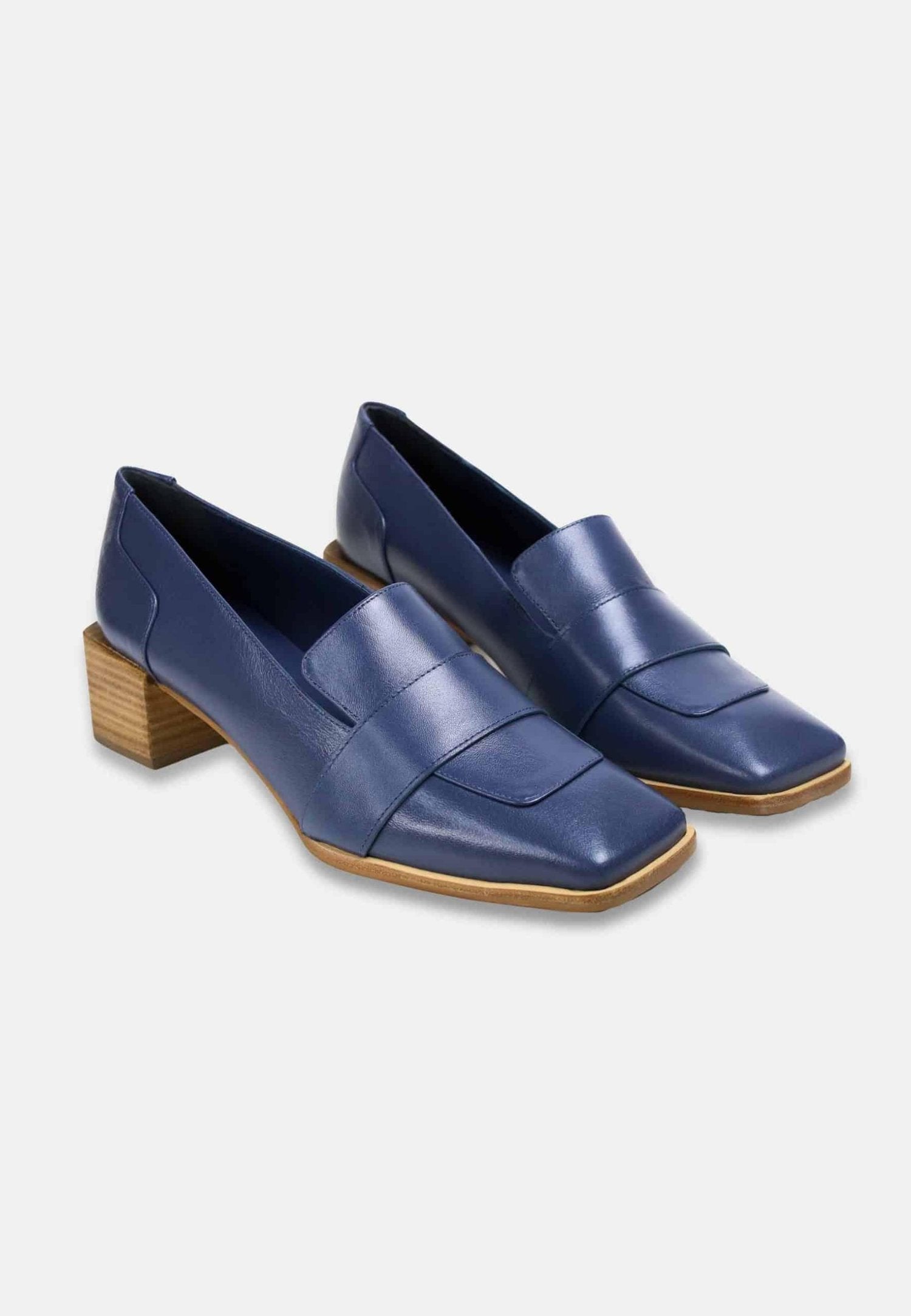 Louro Loafers in Blue Calf Leather – 4cm Block Heel-1