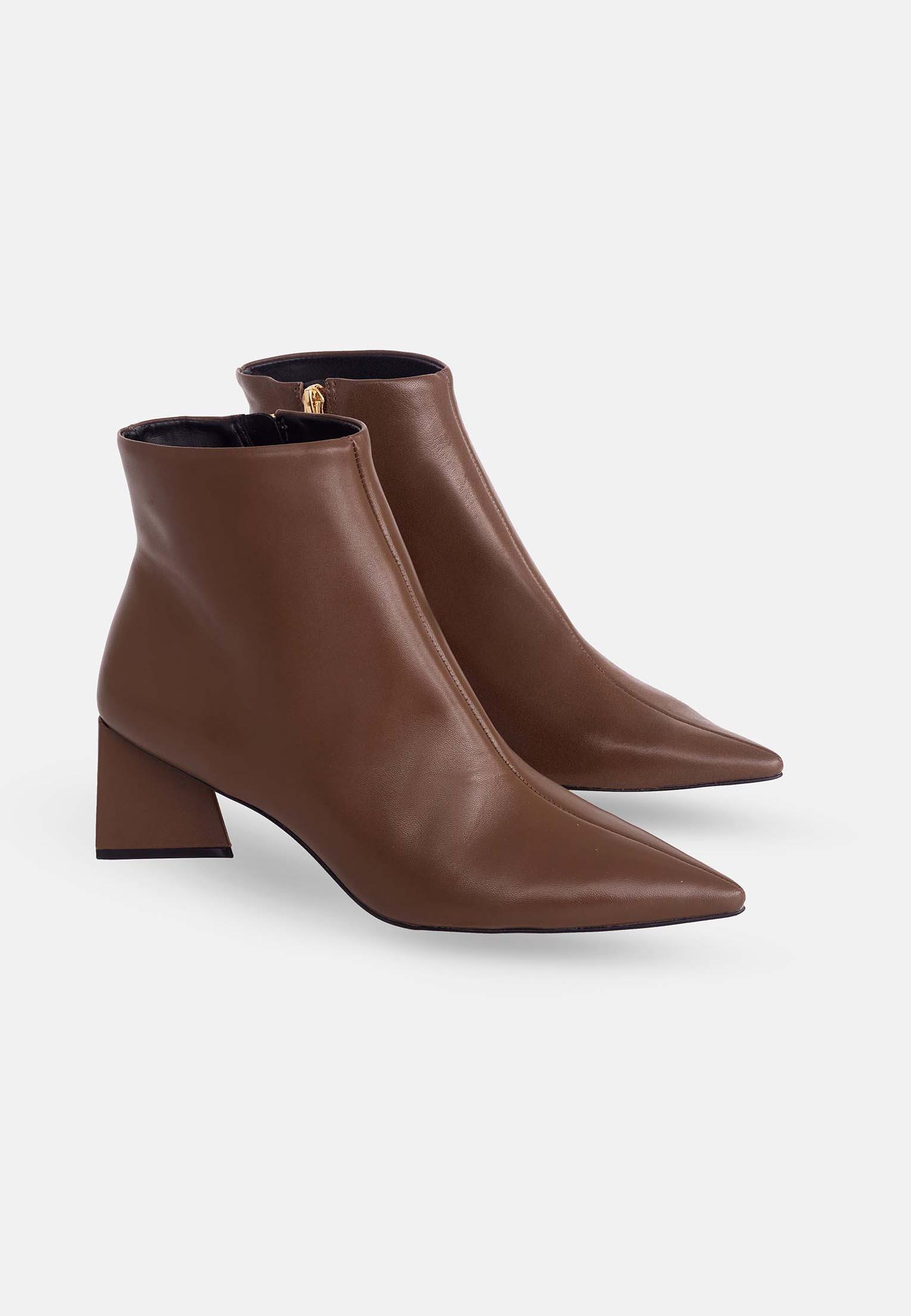 Mabea Brown Sheepskin Ankle Boots – 6.4cm Pointed Block Heel-1