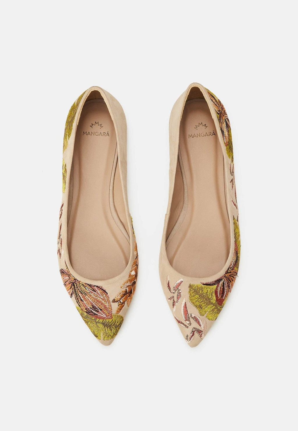 Pindaiva Beige Suede Embroidered Ballerinas-1