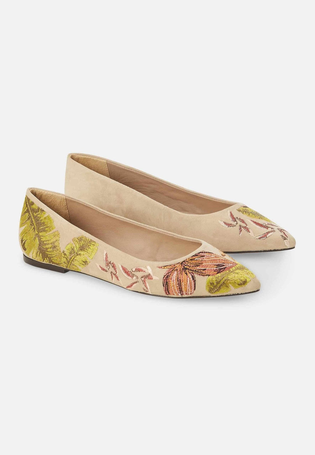 Pindaiva Beige Suede Embroidered Ballerinas-2