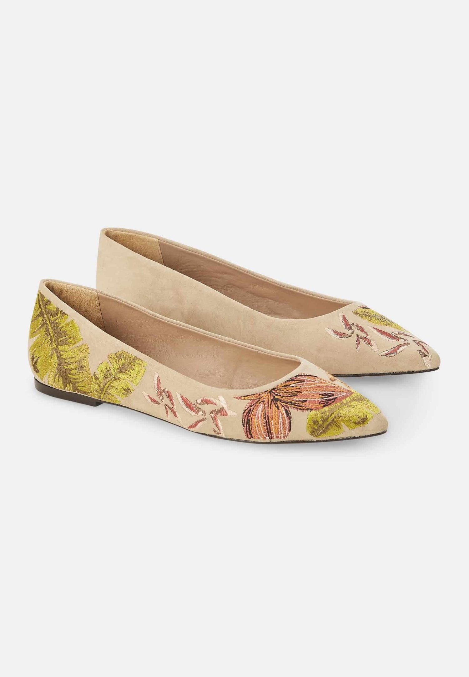 Pindaiva Beige Suede Embroidered Ballerinas-2