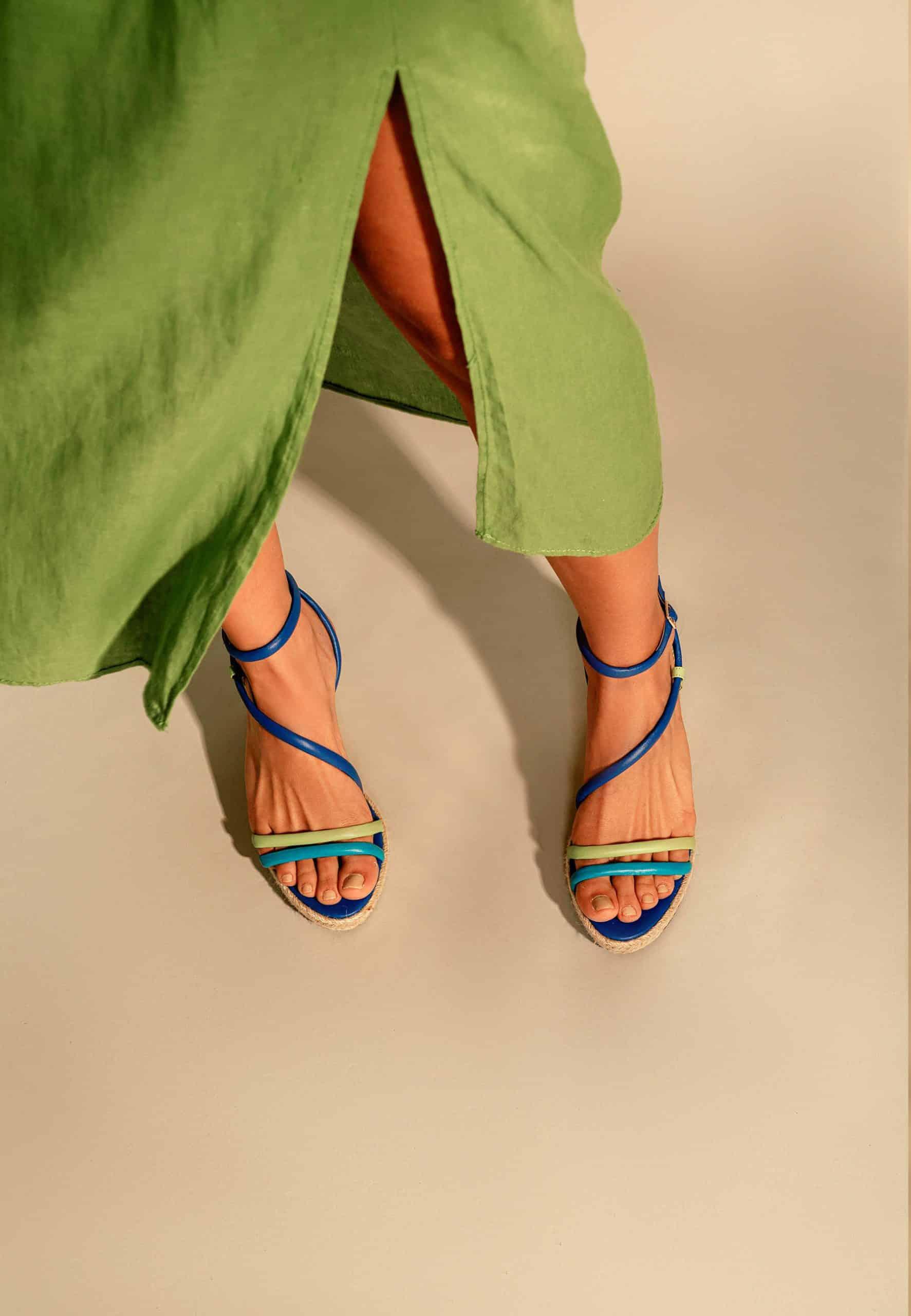 Romã Blue Leather Espadrille Wedges – Jute Platform-1