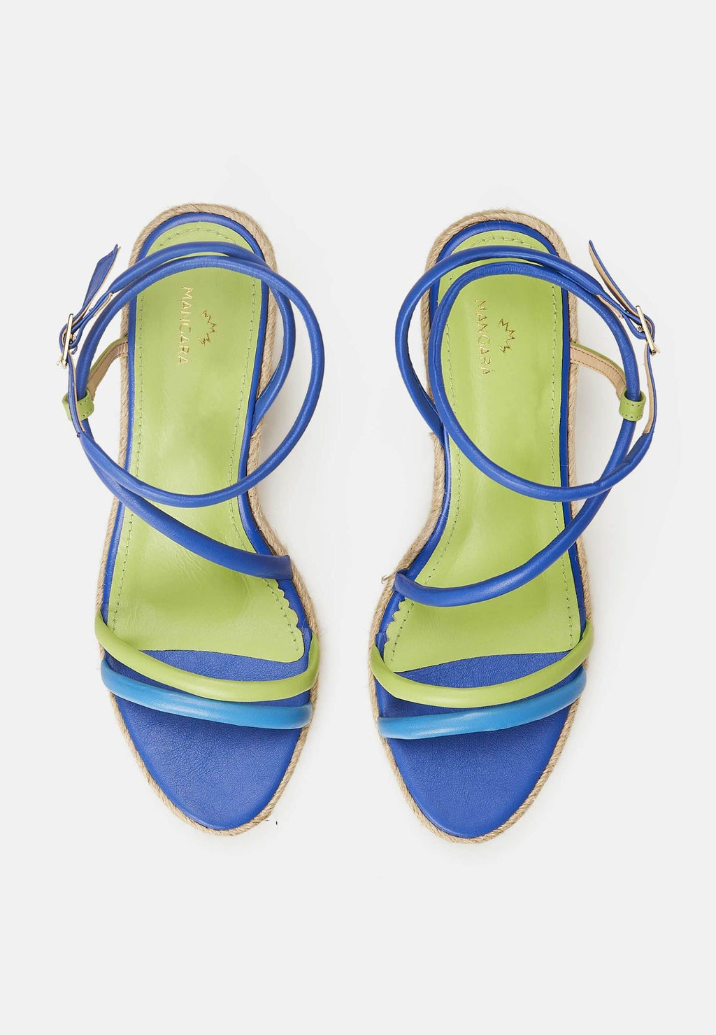 Romã Blue Leather Espadrille Wedges – Jute Platform-2