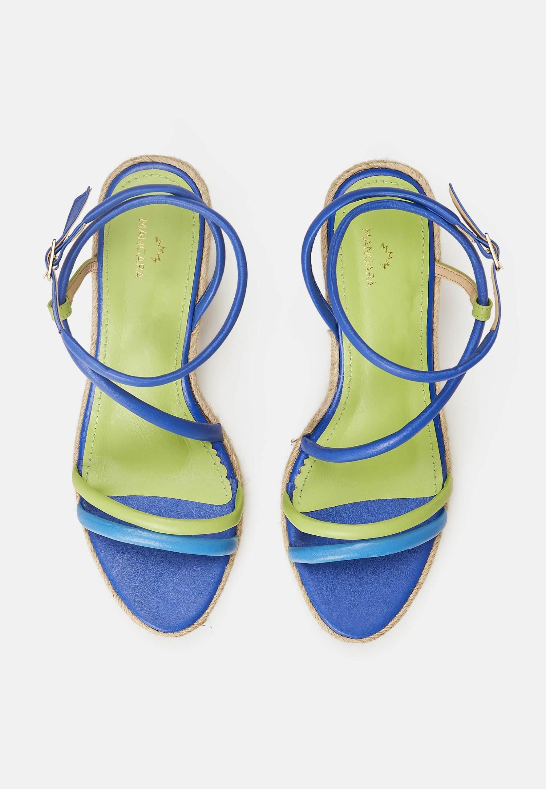 Romã Blue Leather Espadrille Wedges – Jute Platform-2