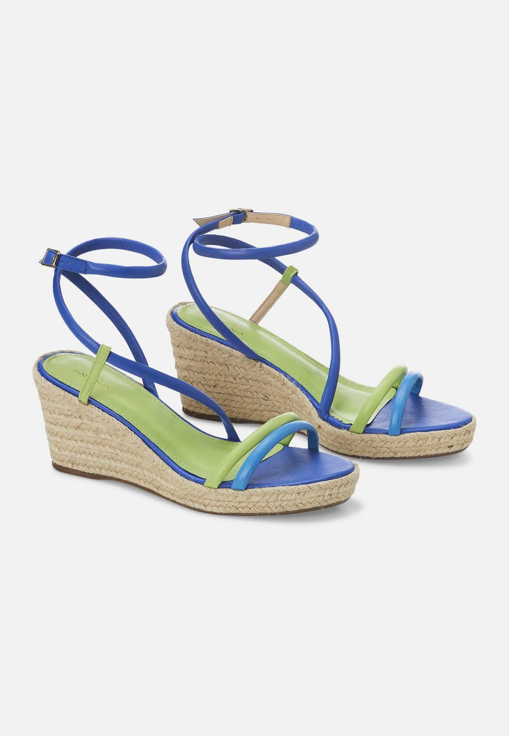 Romã Blue Leather Espadrille Wedges – Jute Platform-3