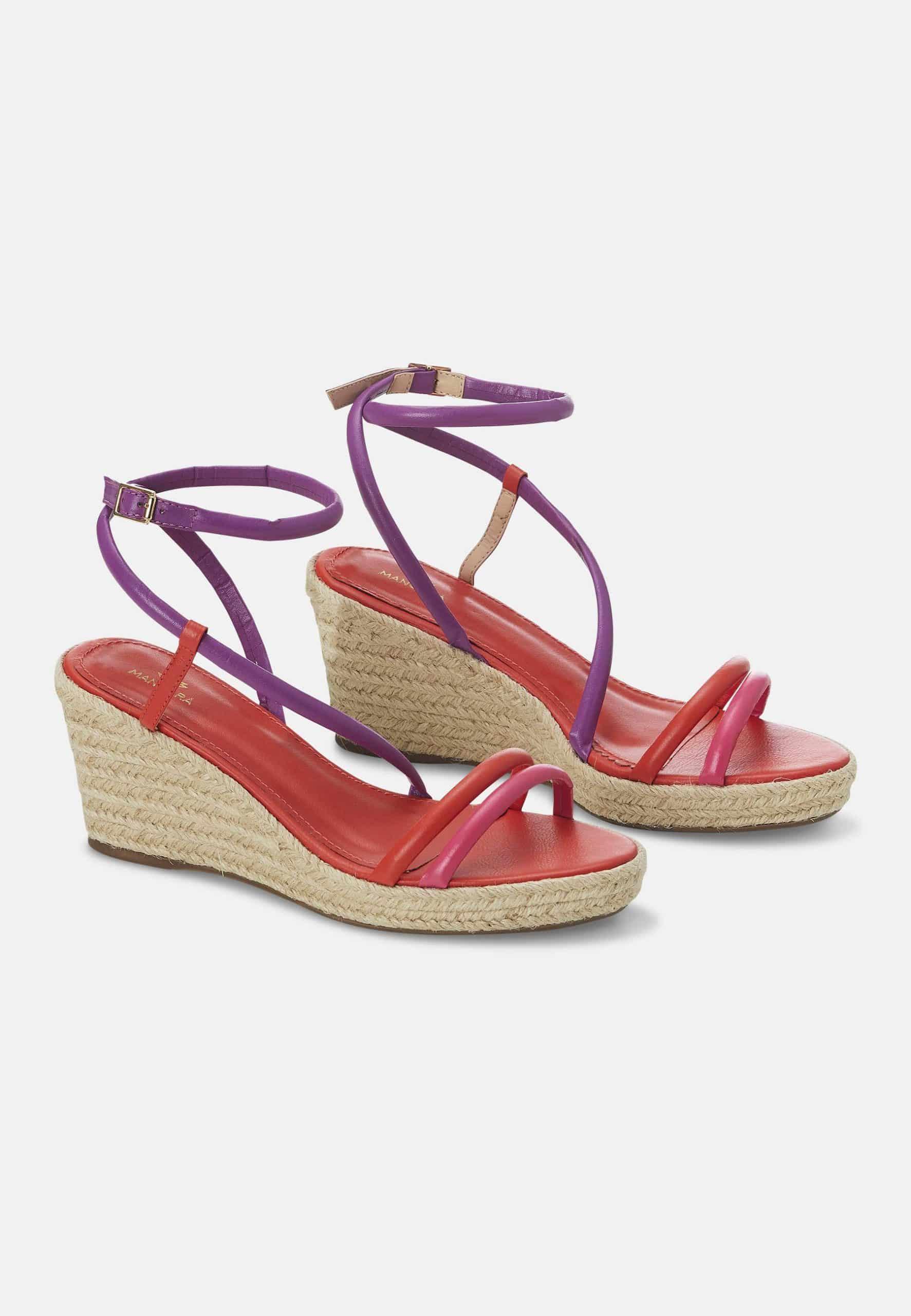 Romã Pink Leather Espadrille Wedges – Jute Platform-3