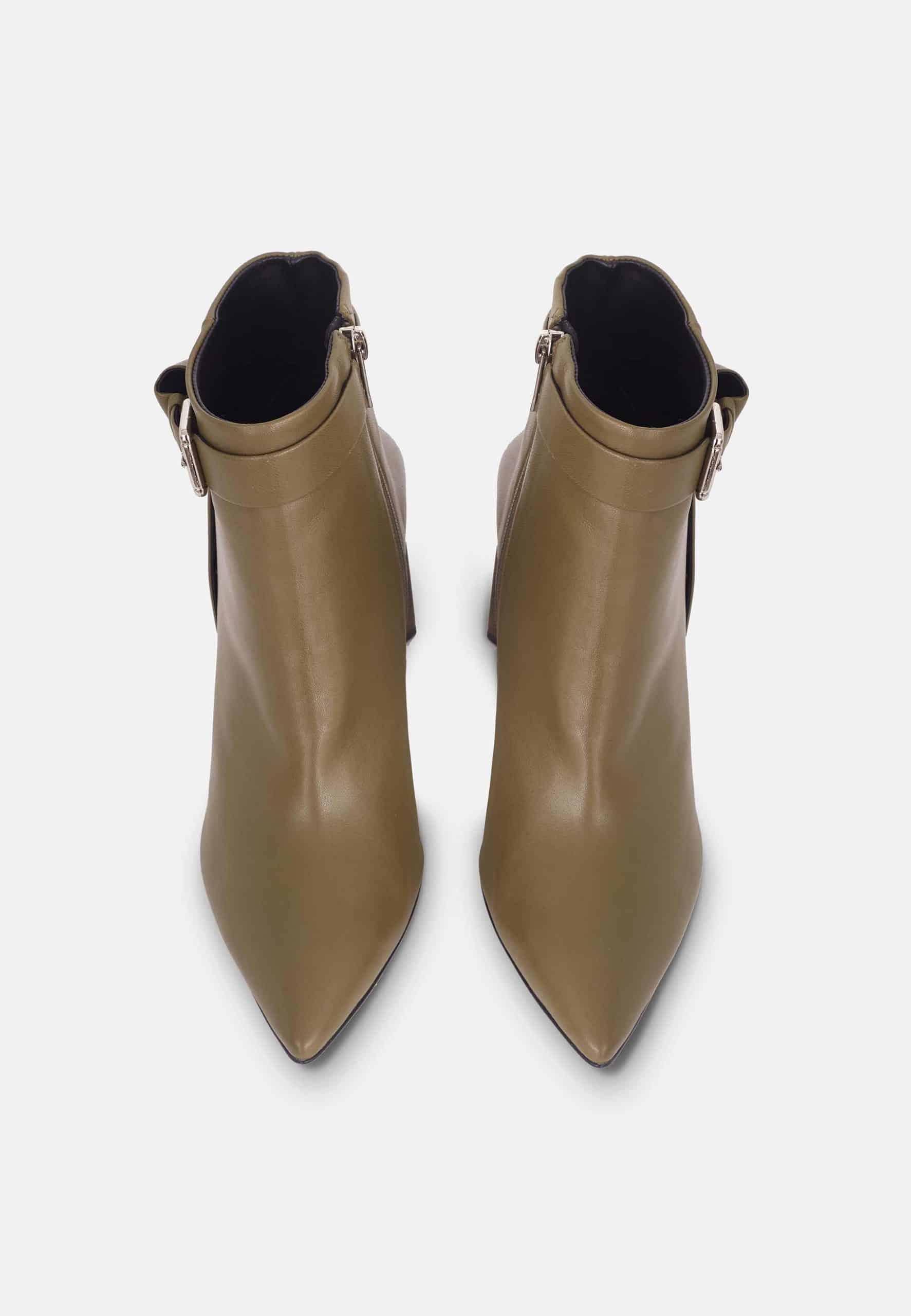 Salvia Leather Ankle Boots – 9cm Pointed Toe Green-2
