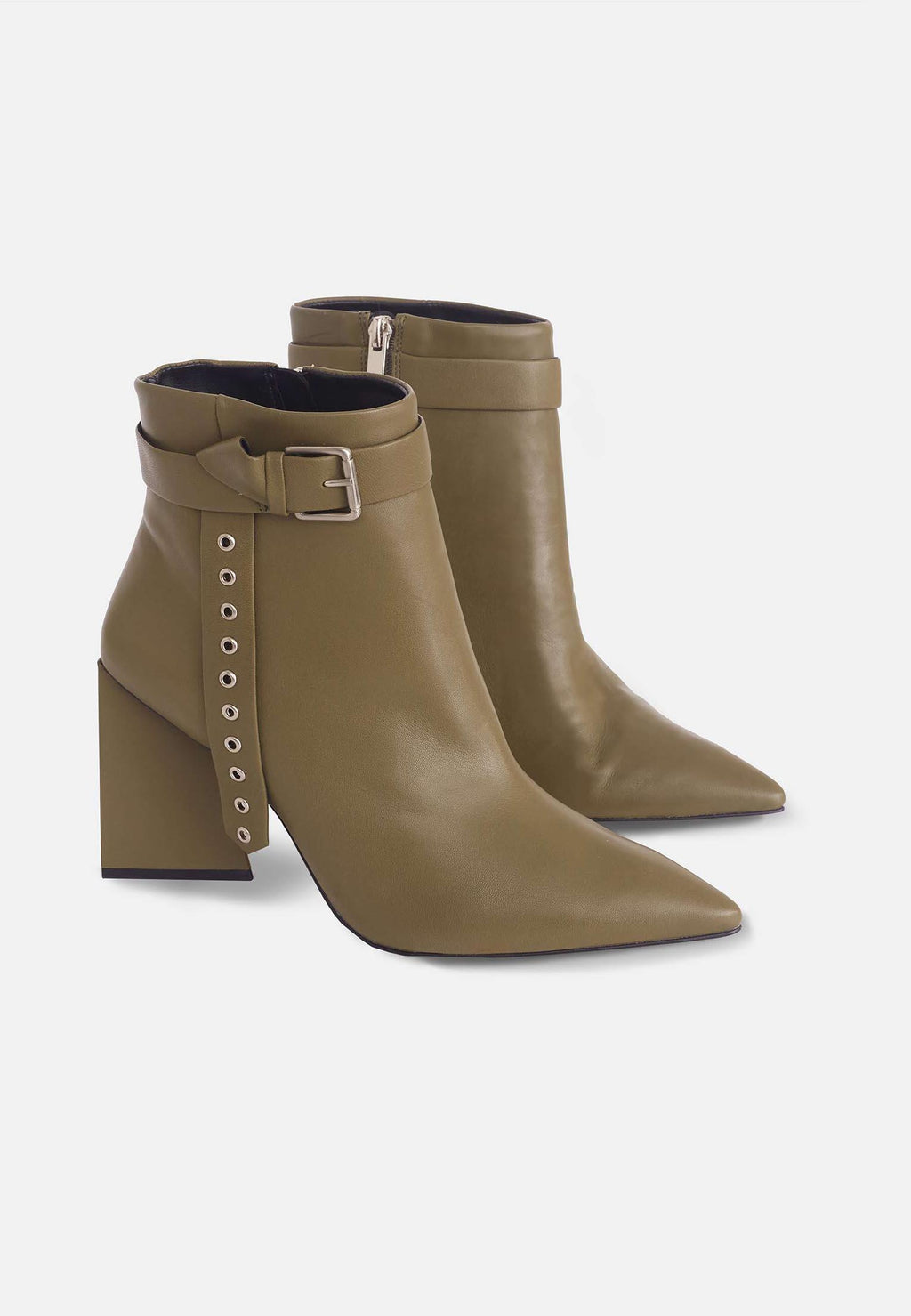 Salvia Leather Ankle Boots – 9cm Pointed Toe Green-1