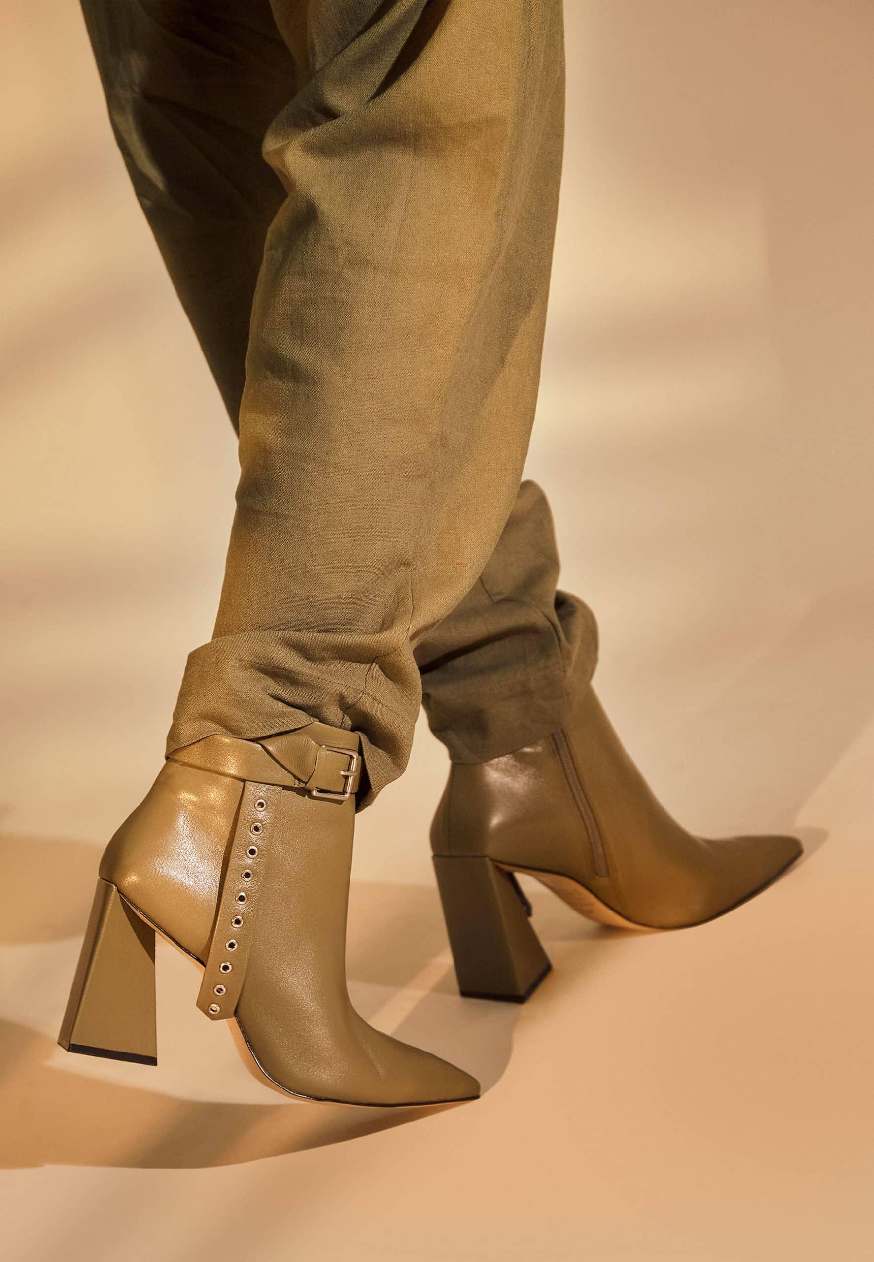 Salvia Leather Ankle Boots – 9cm Pointed Toe Green-3