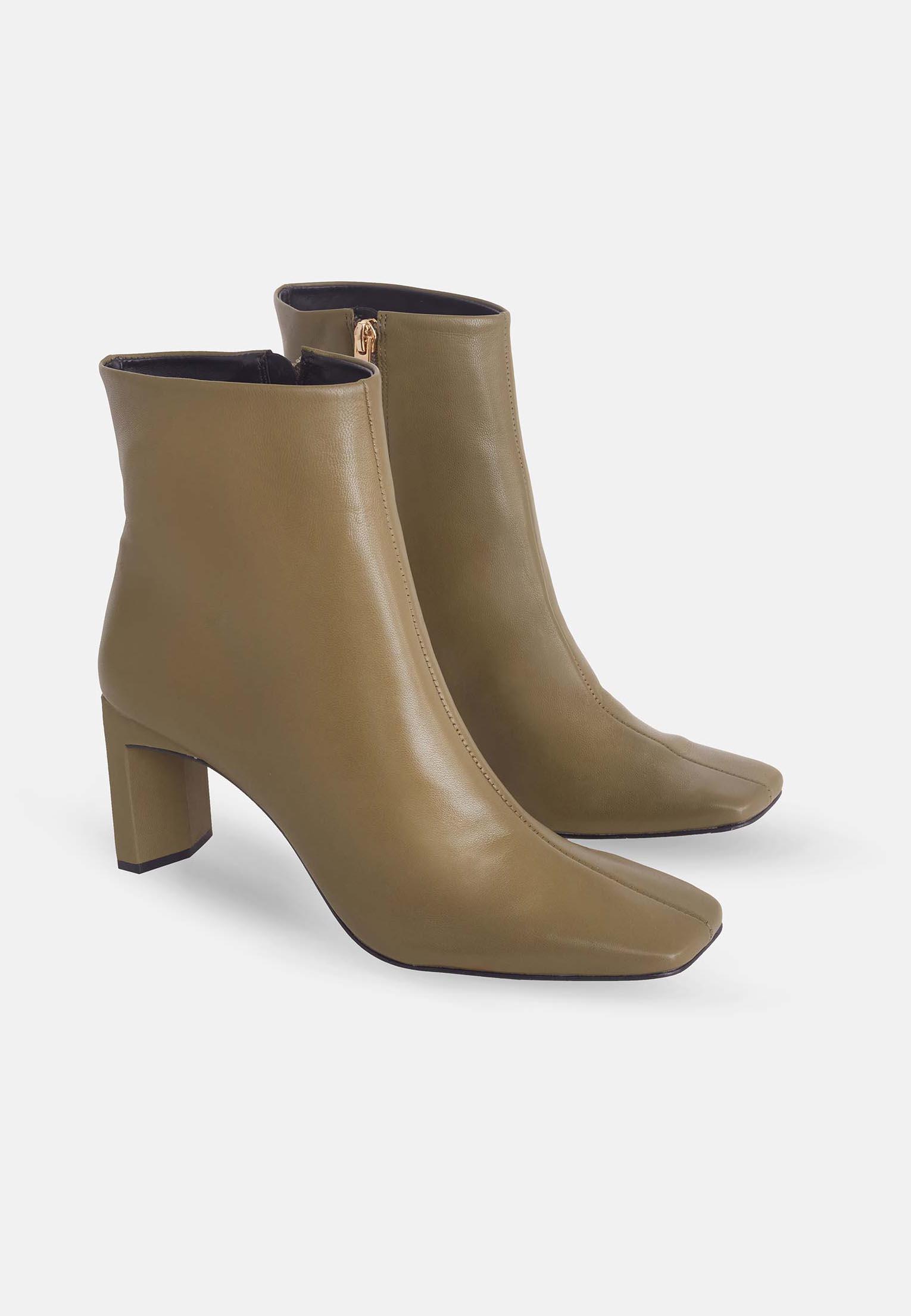 Senna Goat Olive Leather Boots – Block Heel