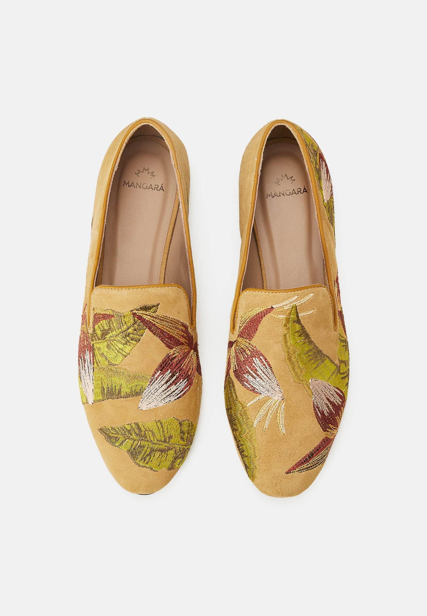 Canela Suede Yellow Leather Embroidered Loafers-2