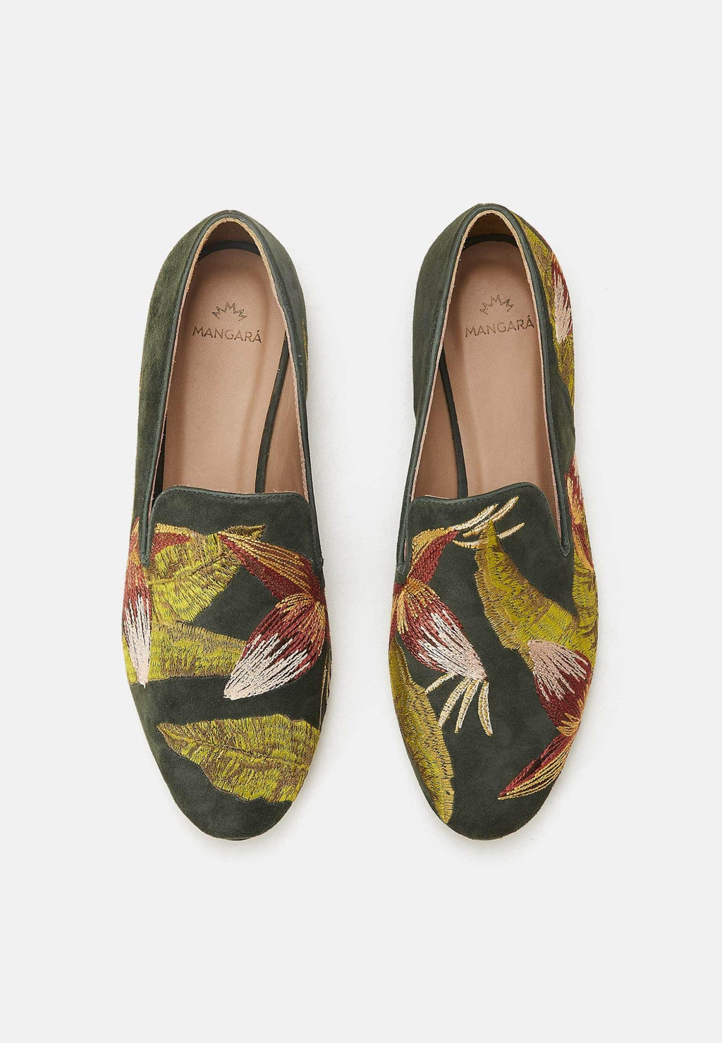 Canela Suede Green Leather Embroidered Loafers-2