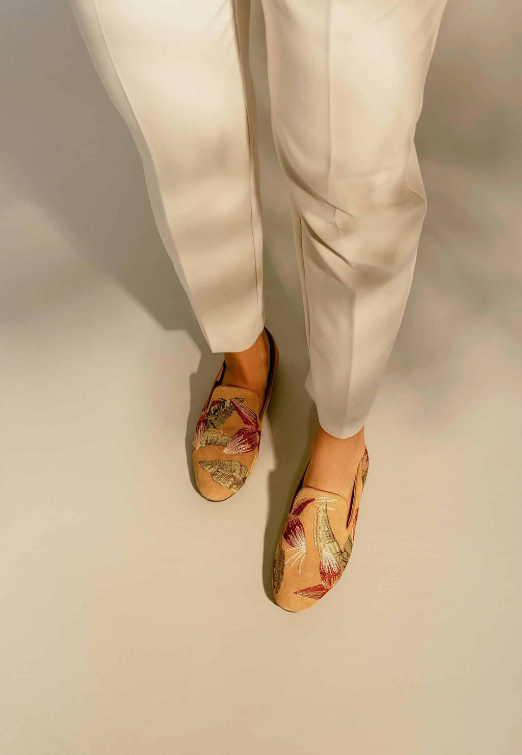 Canela Suede Yellow Leather Embroidered Loafers-4
