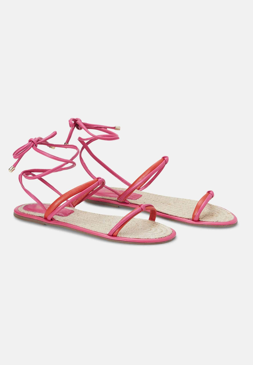 Urucum Pink Leather Lace-Up Sandals-4