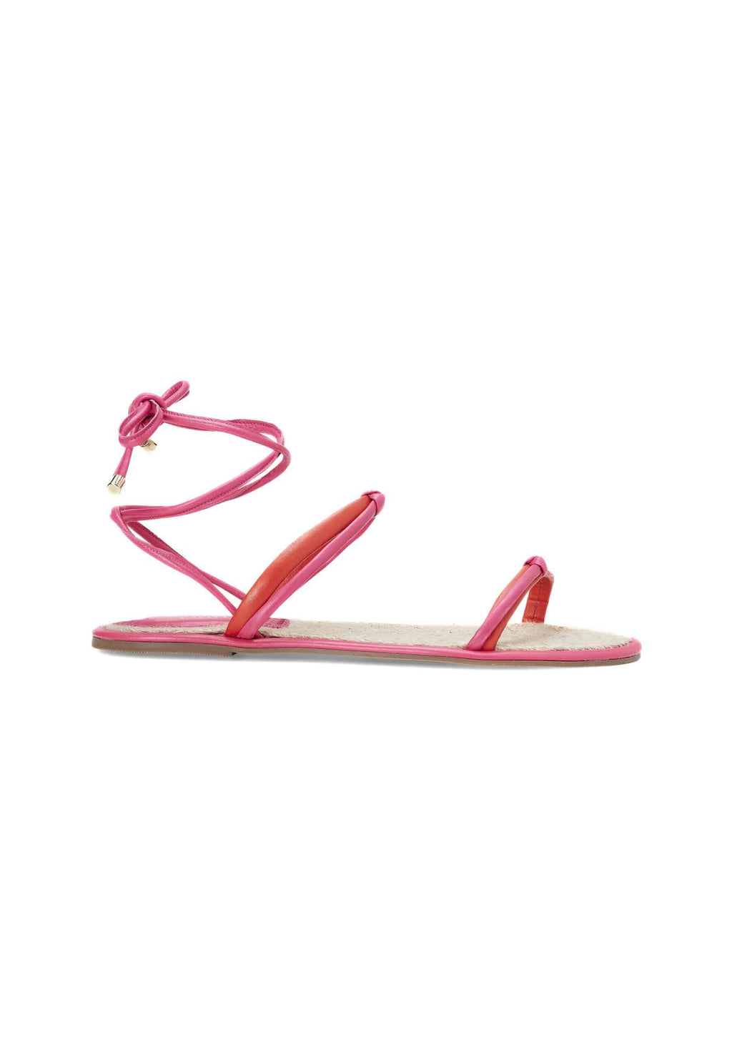 Urucum Pink Leather Lace-Up Sandals-0
