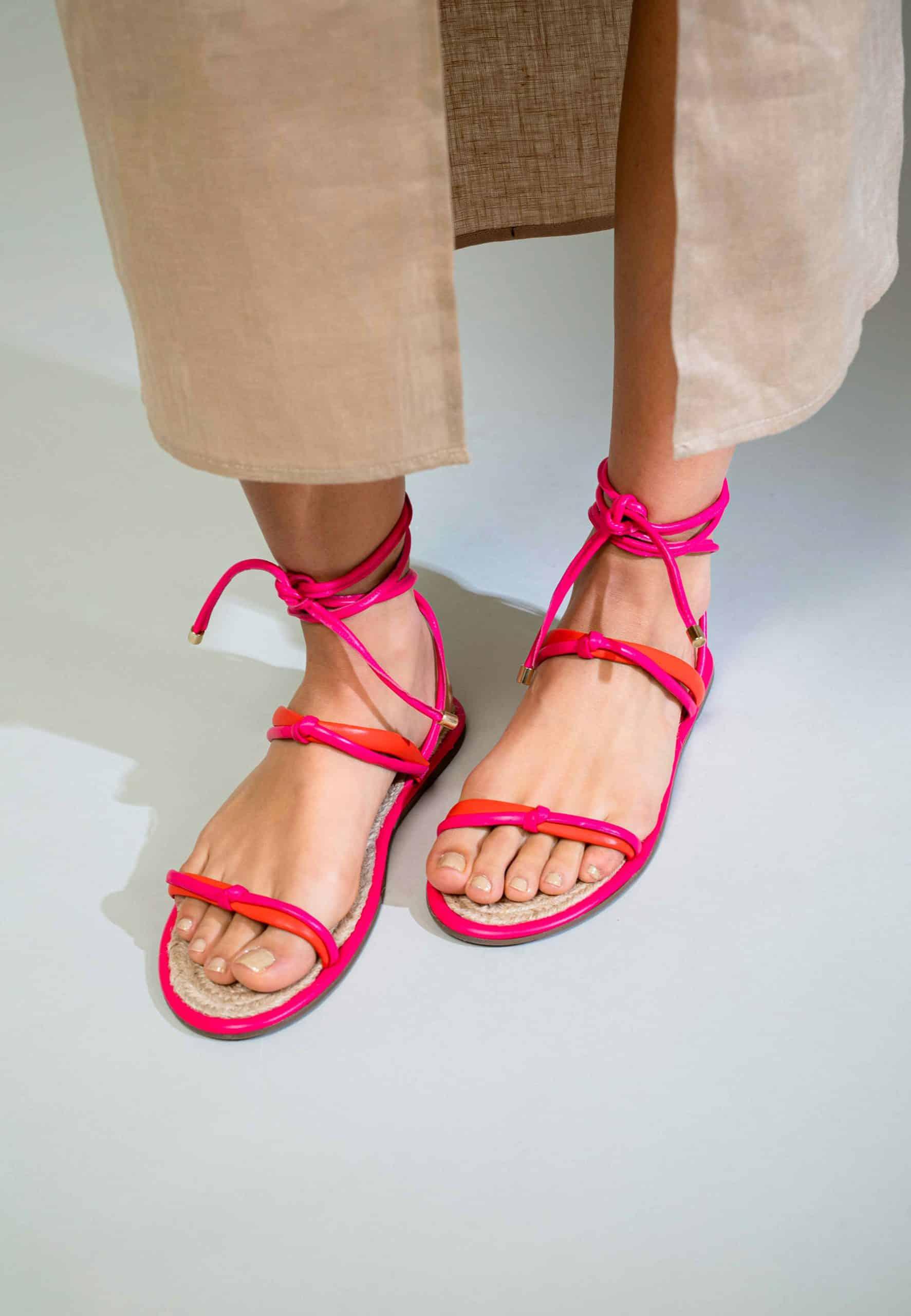 Urucum Pink Leather Lace-Up Sandals-2
