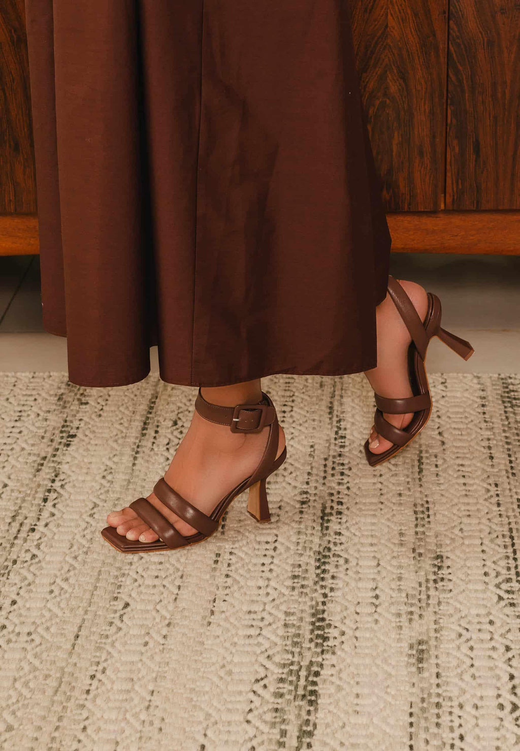 Uvaia Calf Chocolat Leather Sandals – 8.5cm Sculpted Heel-4
