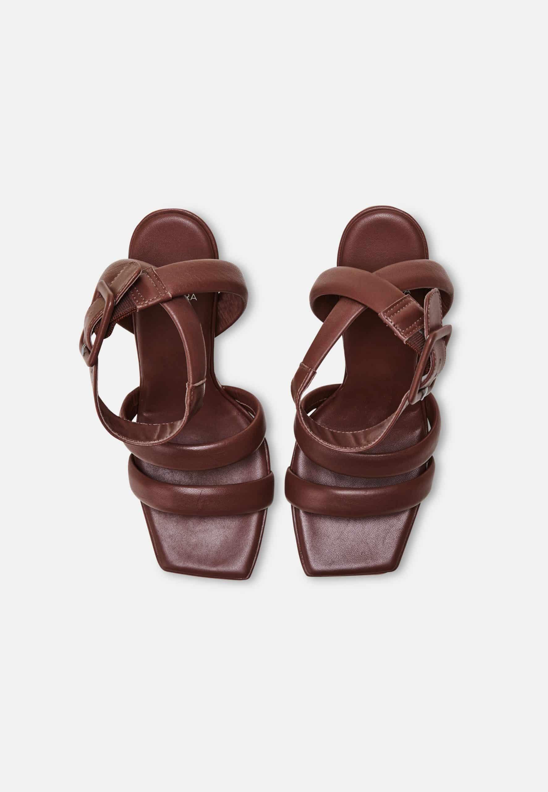 Uvaia Calf Chocolat Leather Sandals – 8.5cm Sculpted Heel-1