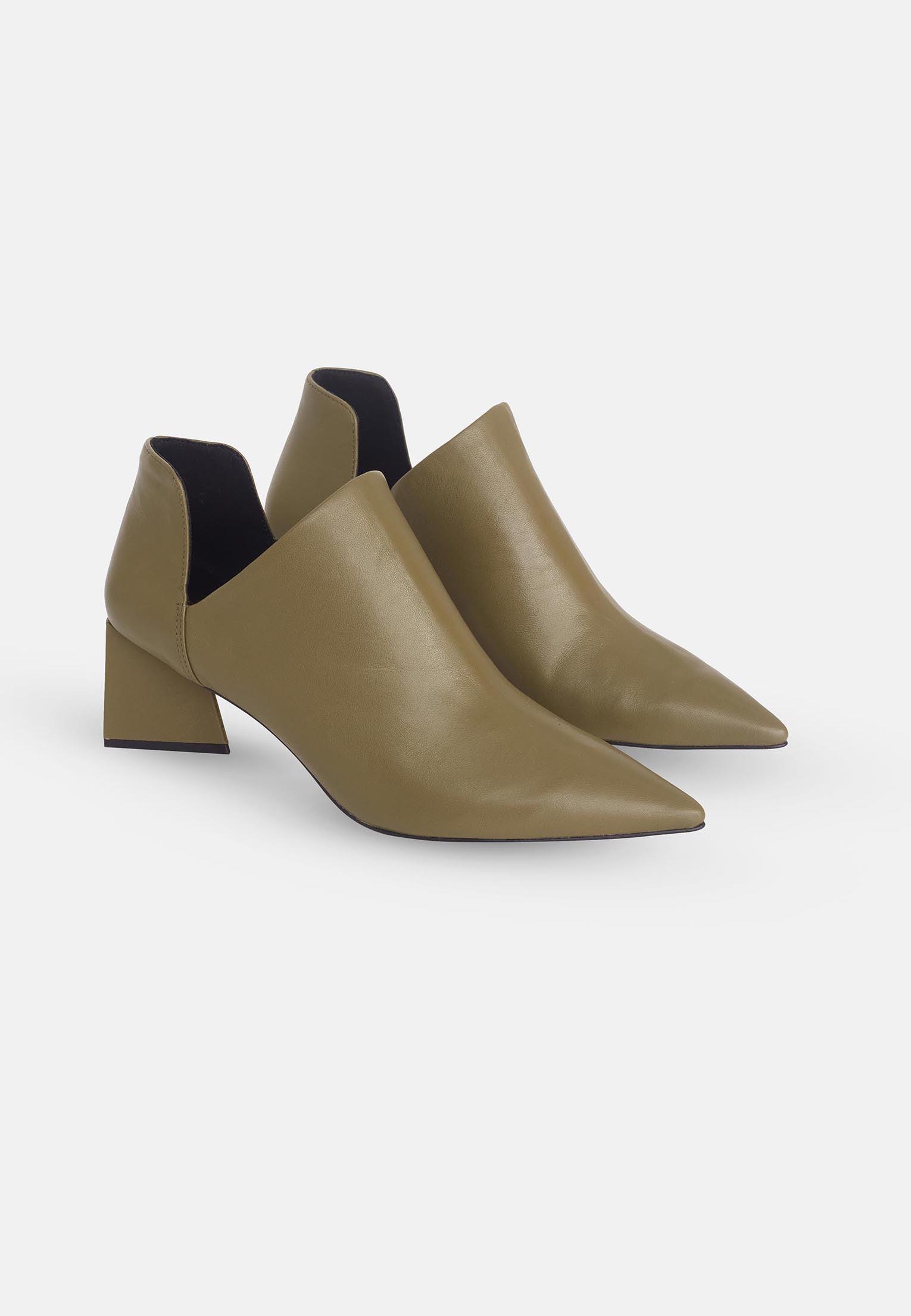 Maranta Olive Sheepskin Ankle Boots – 6.3cm Pointed Block Heel-2