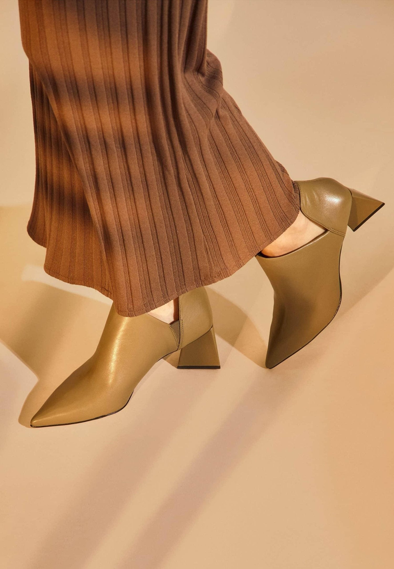 Maranta Olive Sheepskin Ankle Boots – 6.3cm Pointed Block Heel-3