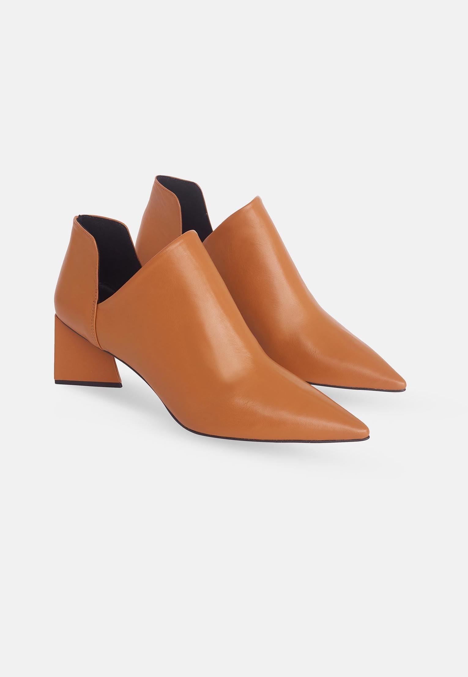 Maranta Caramel Sheepskin Ankle Boots – 6.3cm Pointed Block Heel-1