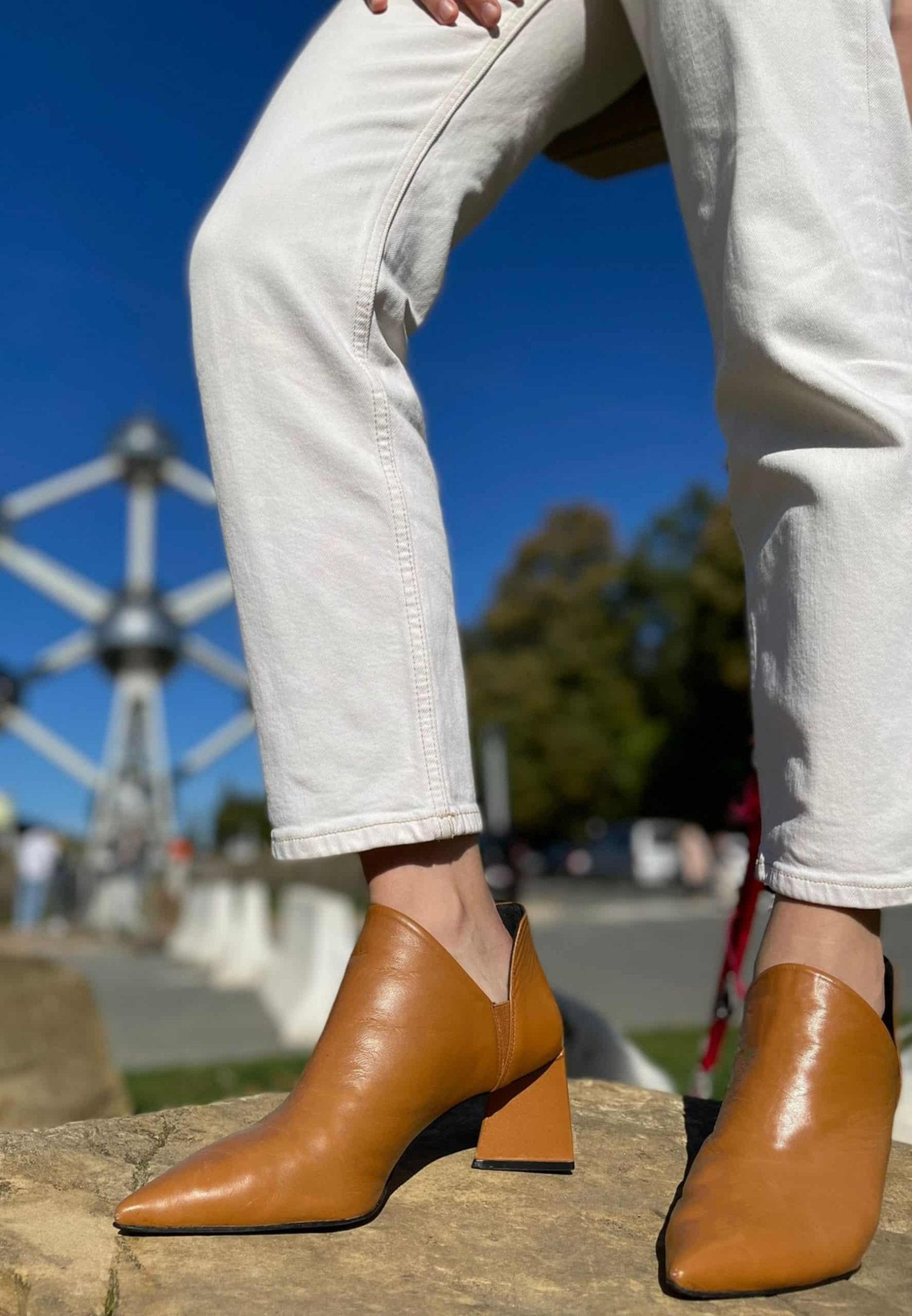Maranta Caramel Sheepskin Ankle Boots – 6.3cm Pointed Block Heel-3