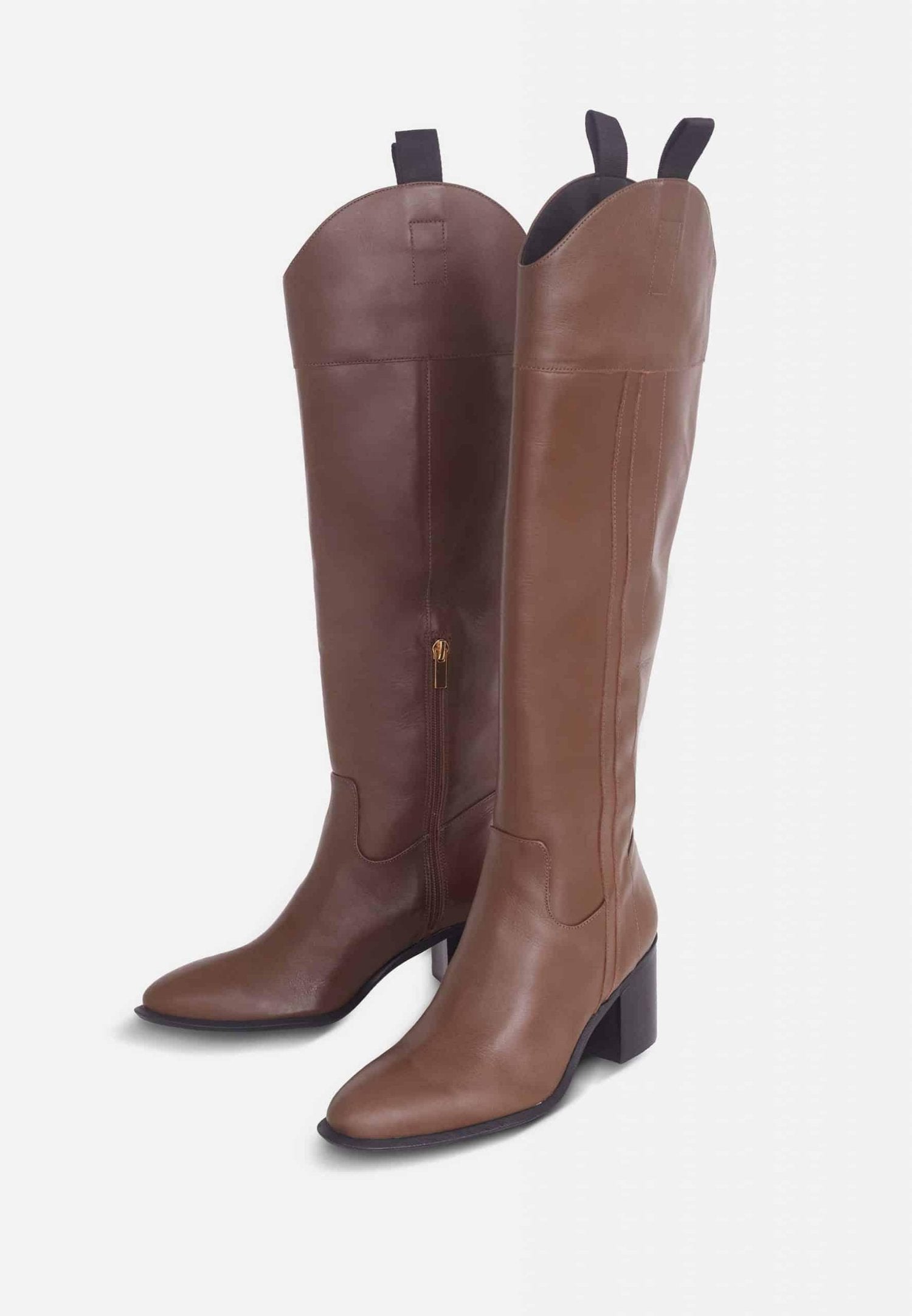 Canna Calf Brown Leather Knee-High Boots – 6.5cm Block Heel Riding-1