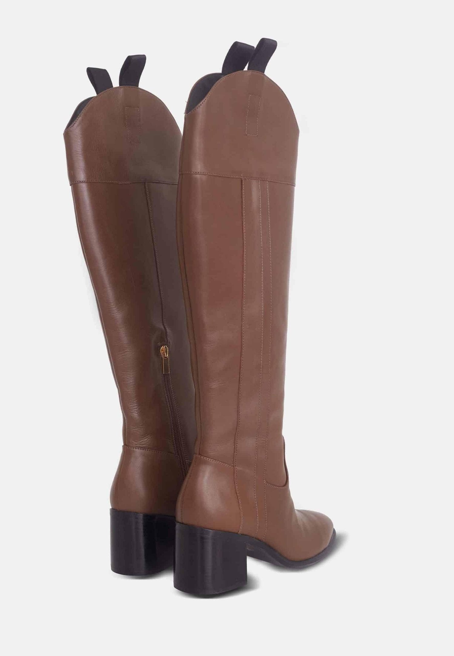 Canna Calf Brown Leather Knee-High Boots – 6.5cm Block Heel Riding-2