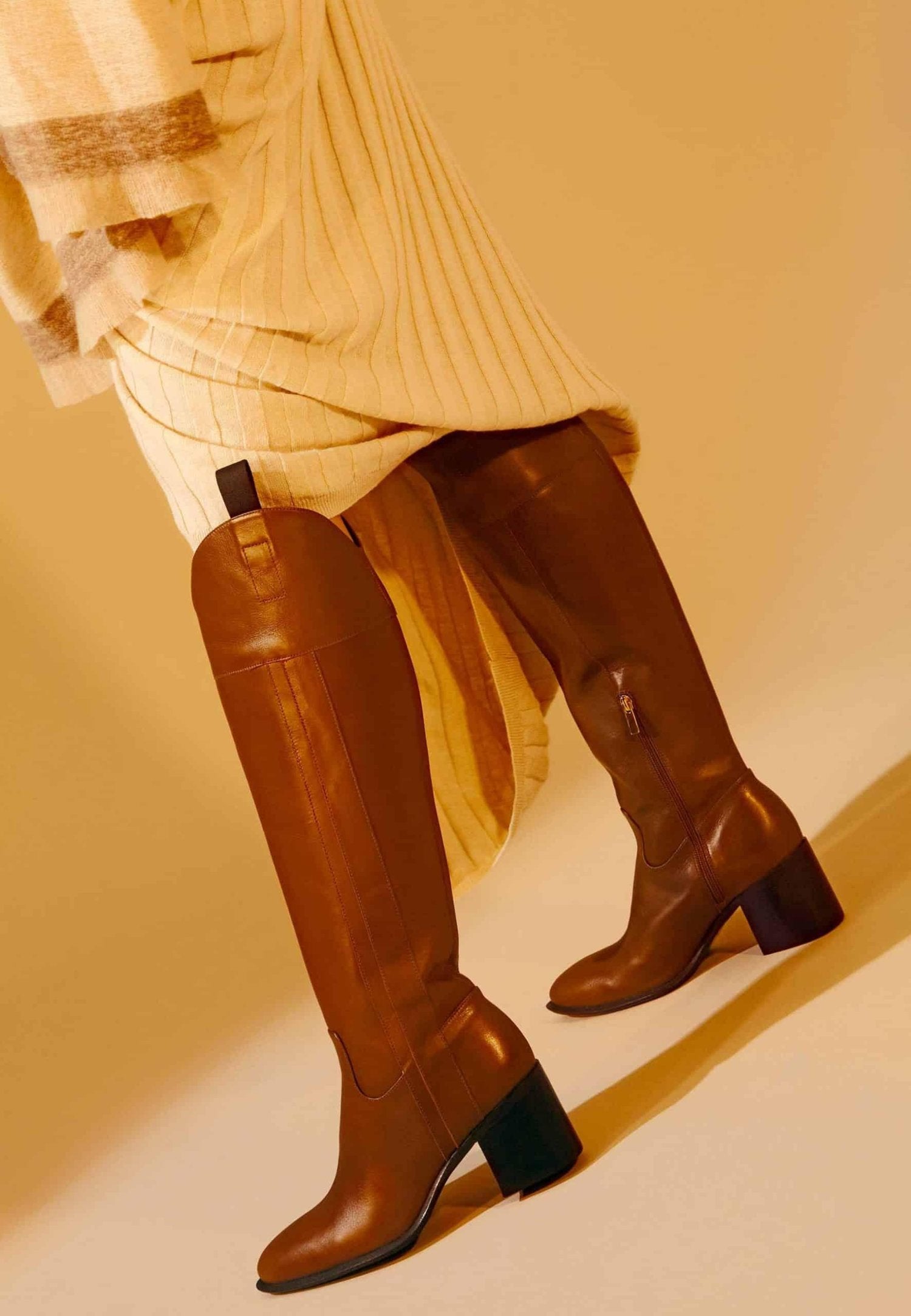Canna Calf Brown Leather Knee-High Boots – 6.5cm Block Heel Riding-4