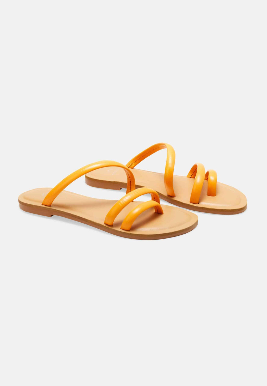 Cacau Calf Orange Leather Three-Strap Slide Sandals-1