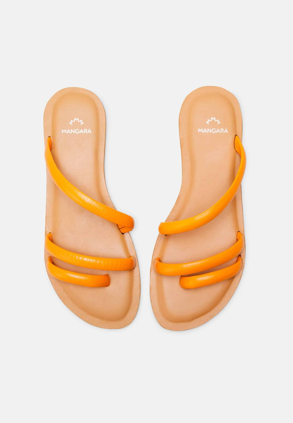 Cacau Calf Orange Leather Three-Strap Slide Sandals-2
