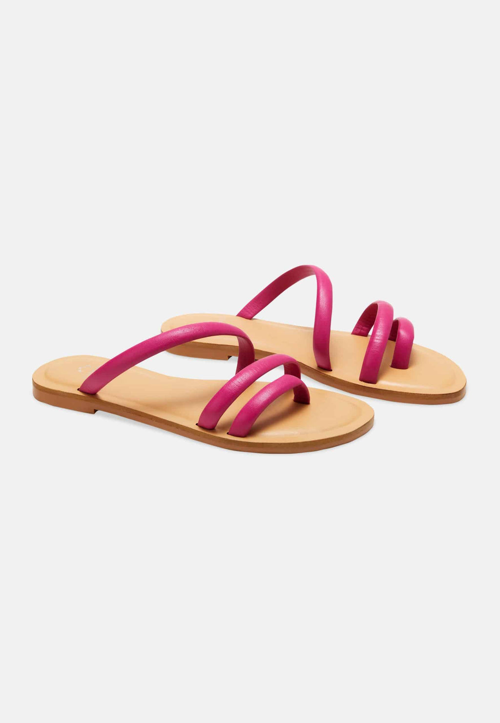 Cacau Calf Pink Leather Three-Strap Slide Sandals-3