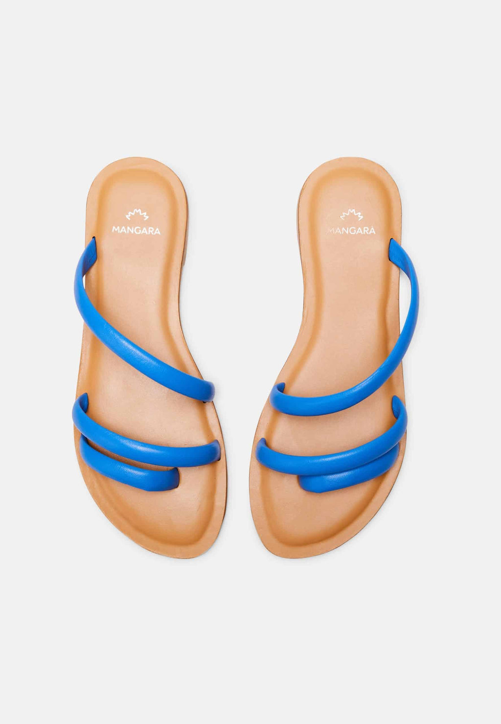 Cacau Calf Blue Leather Three-Strap Slide Sandals