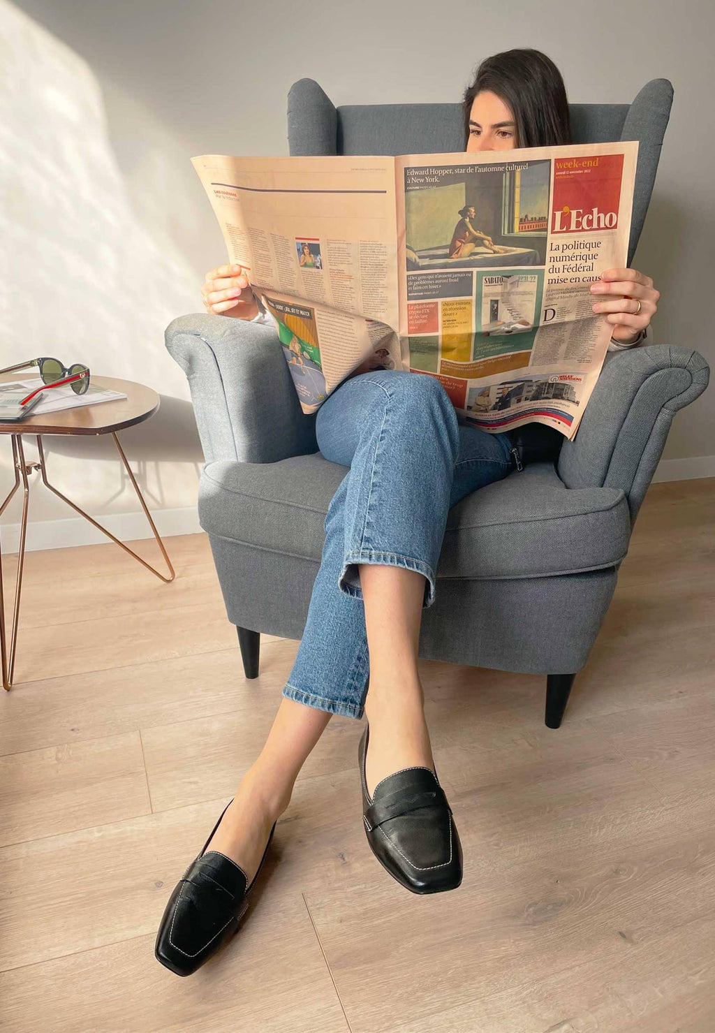 Cipó Black Leather Square-Toe Loafers – Flat-3
