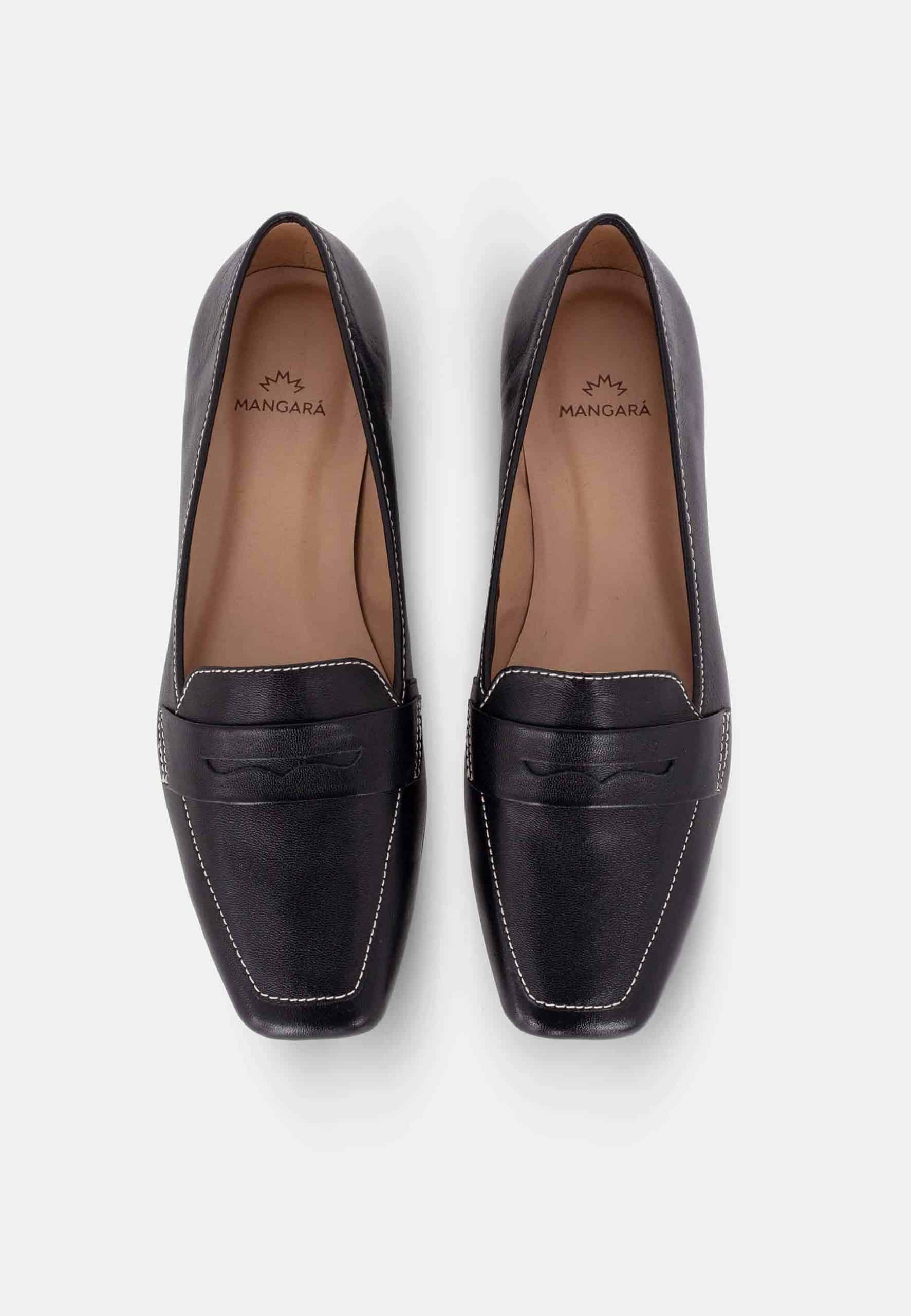 Cipó Black Leather Square-Toe Loafers – Flat-2