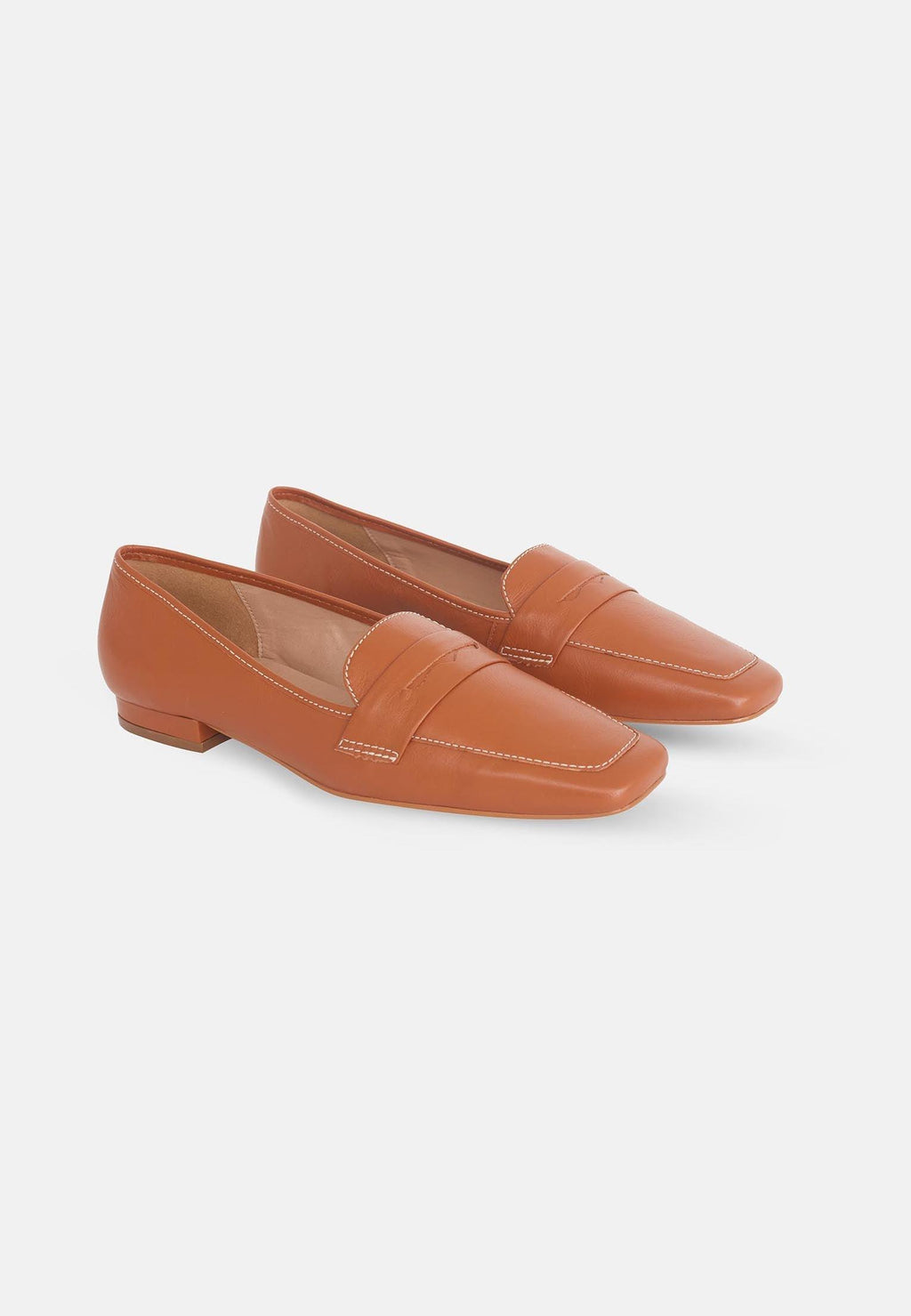 Cipó Brown Leather Square-Toe Loafers – Flat-1