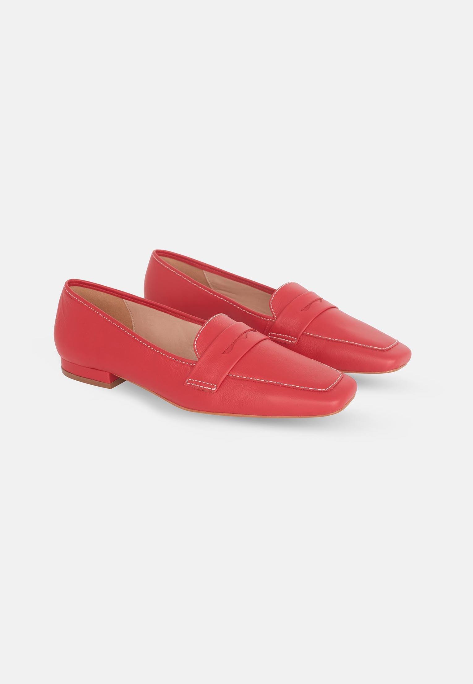 Cipó Red Leather Square-Toe Loafers – Flat-2