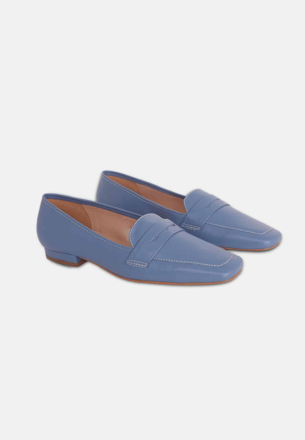 Cipó Blue Leather Square-Toe Loafers – Flat-2
