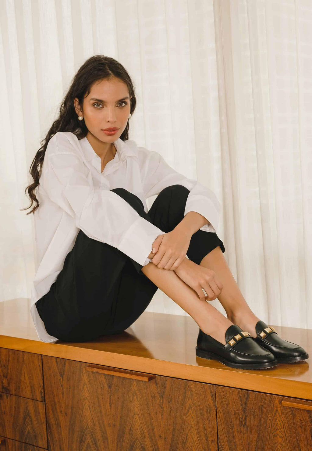 Caetê Black Beige Leather Loafers-1
