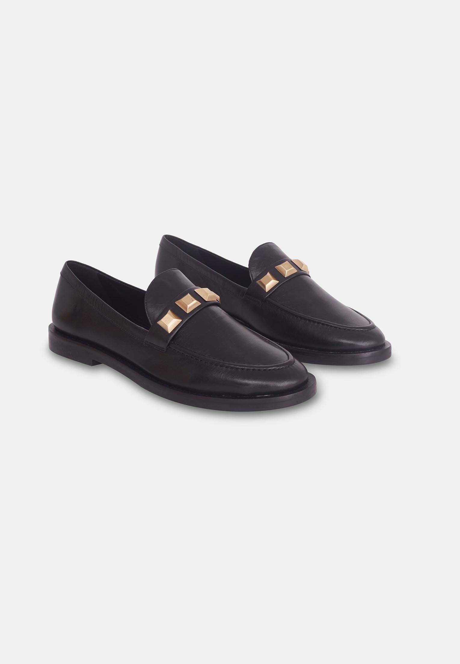 Caetê Black Beige Leather Loafers-3