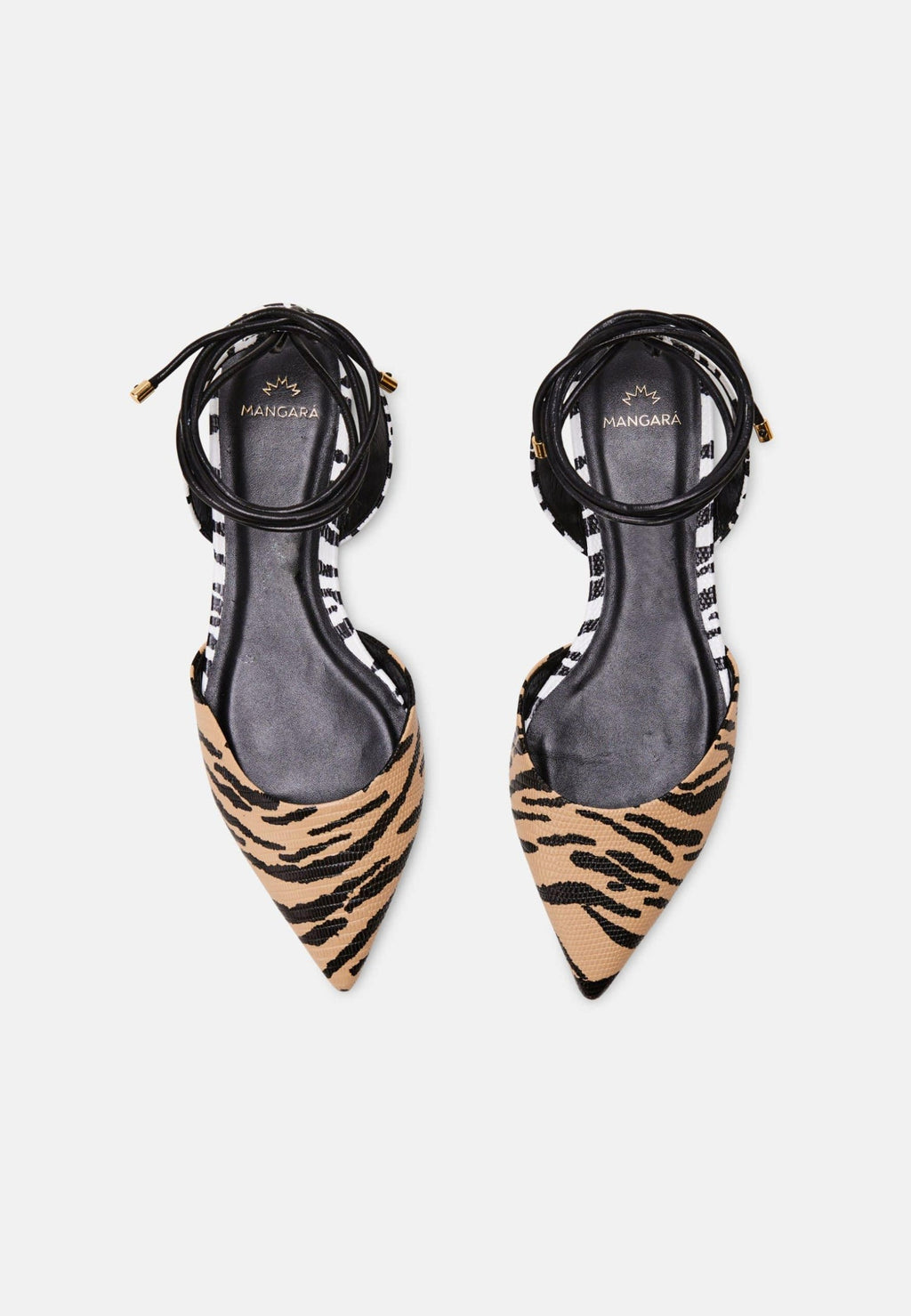 Palmito Animal Print Calf Leather Flat Sandals – Pointed Toe Ankle Strap-1