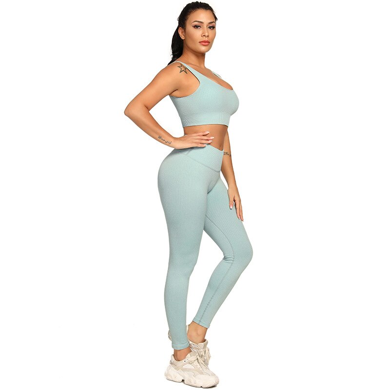 Ribbing Seamless Yoga Sets Fitness Sports Set Tank Crop Top Pants Tracksuit For Women Push Up Work Out Gym  Sportswear Outfits