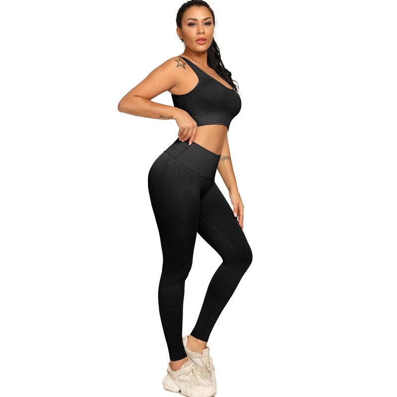 Ribbing Seamless Yoga Sets Fitness Sports Set Tank Crop Top Pants Tracksuit For Women Push Up Work Out Gym  Sportswear Outfits
