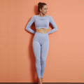 Sportswear Seamless Yoga 3 PCS Set Women Gym Clothes Bra+ Long Sleeve Crop Top High Elastics  Pantalones Fitness Tracksuit