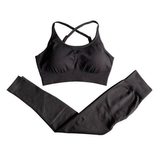 Sportswear Seamless Yoga 3 PCS Set Women Gym Clothes Bra+ Long Sleeve Crop Top High Elastics  Pantalones Fitness Tracksuit